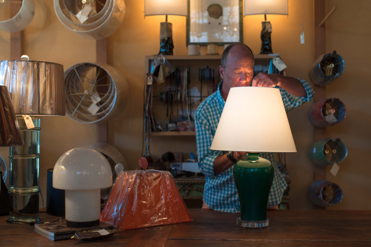 Robb Lee Mills puts a classic white lampshade on a green lamp