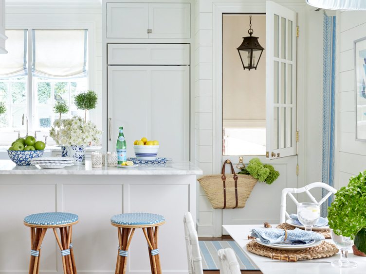 Classic Beach House Kitchen With White and Blue Color Scheme on Chairish.