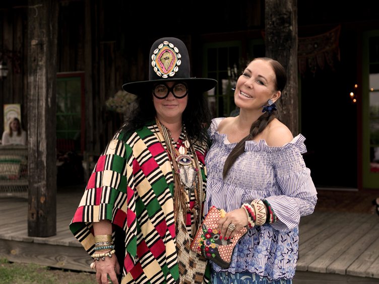 Sheila Youngblood and Michelle Nussbaumer pose outside Rancho Pillow dinner party