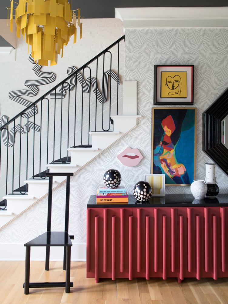 Contemporary Modern Entryway with art and Modern Yellow Chandelier on Chairish.