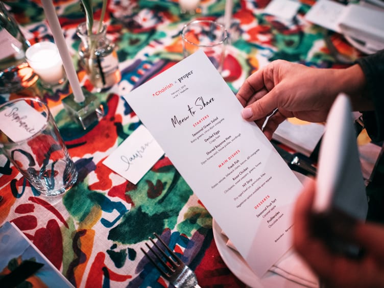 Menu at Nashville dinner celebrating designers, tastemakers, and entrepreneurs 