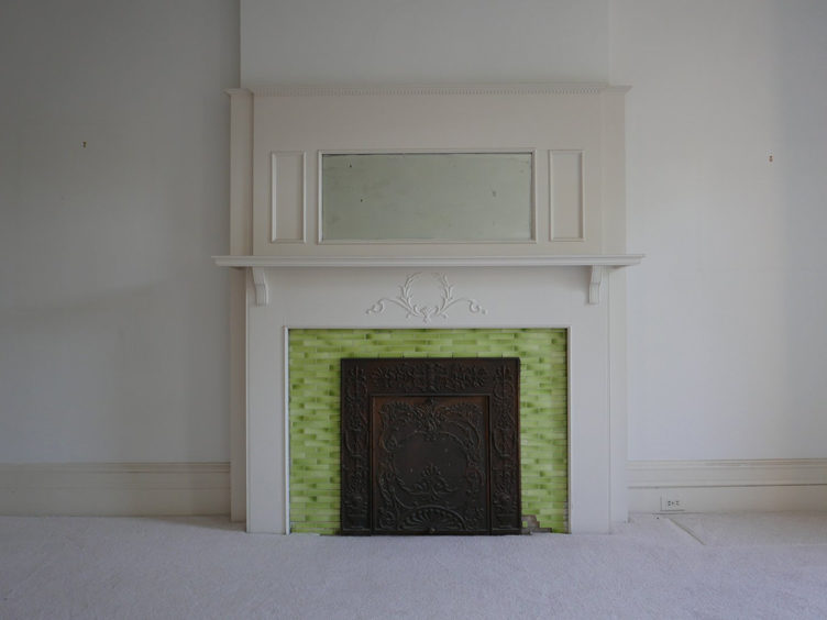 green tile fireplace