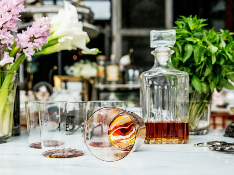 vintage cocktail glasses tablescape