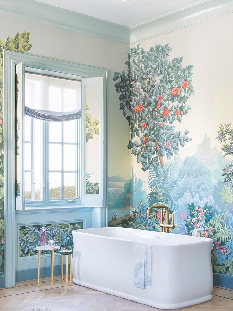 Master Bathroom with Mural Wallpaper