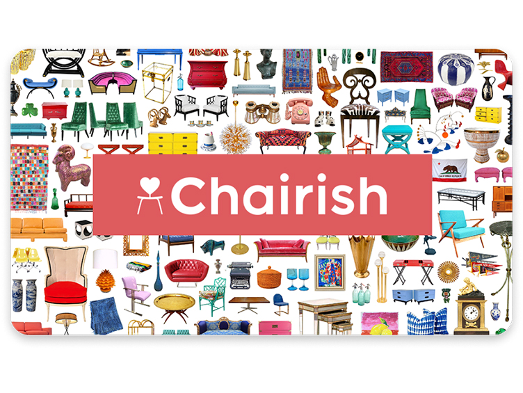 Chairish logo with assorted furniture and decor pieces available on Chairish 