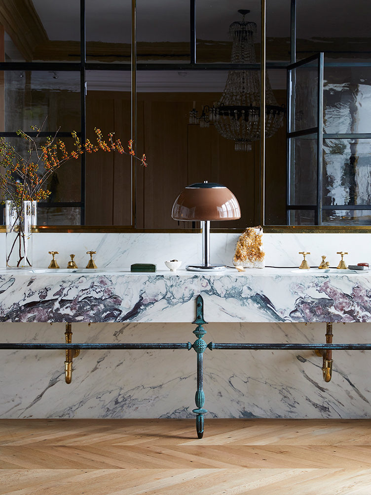 domino magazine, jenna lyons, bathroom, marble bathroom