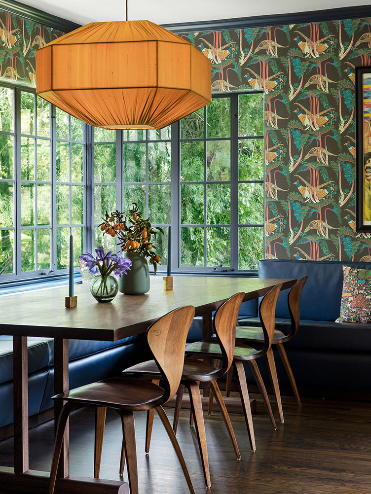 breakfast nook, jungle wallpaper,