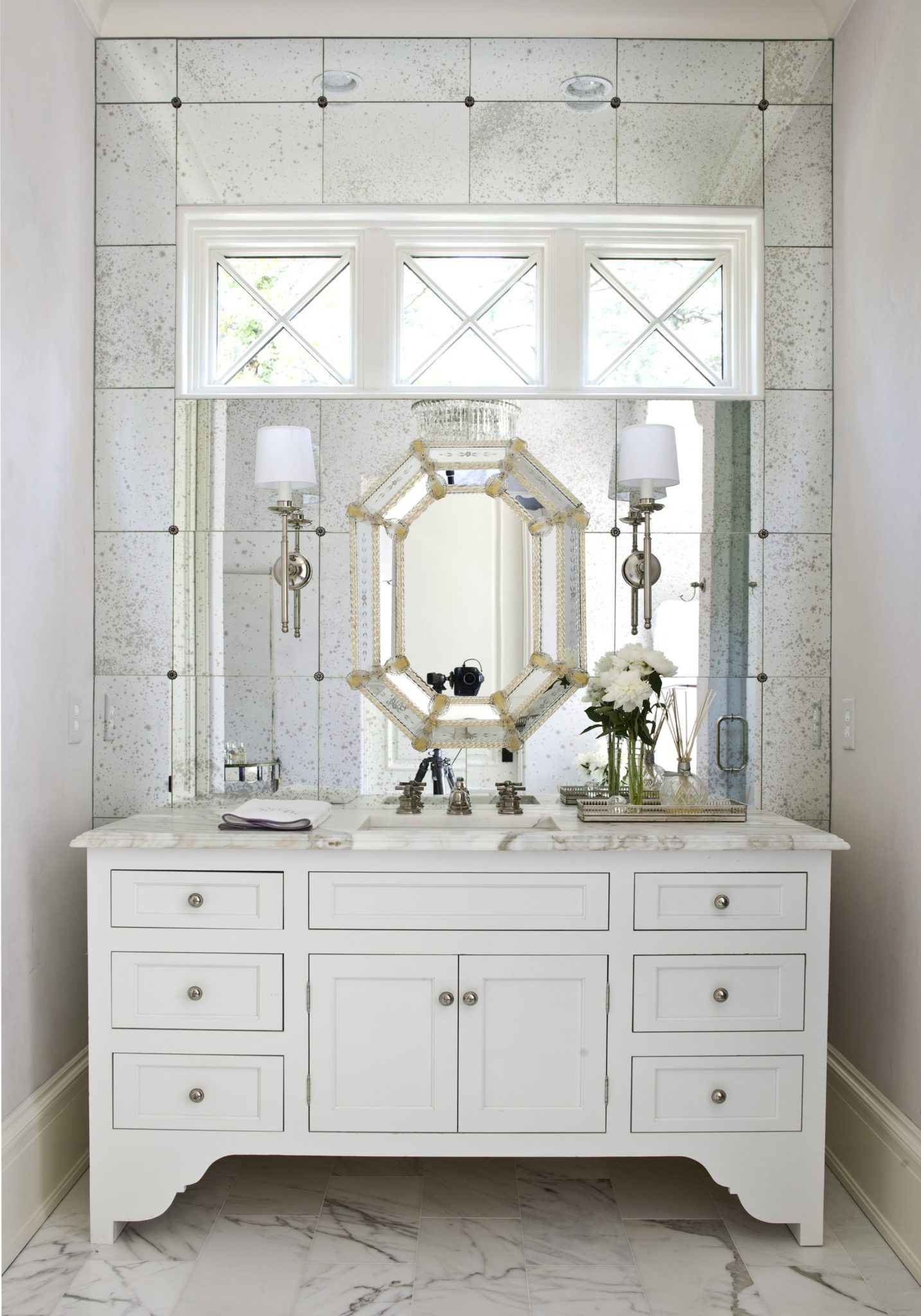 wallpaper mirrored wall on Glamorous Spaces With Mirrored Walls Chairish Blog