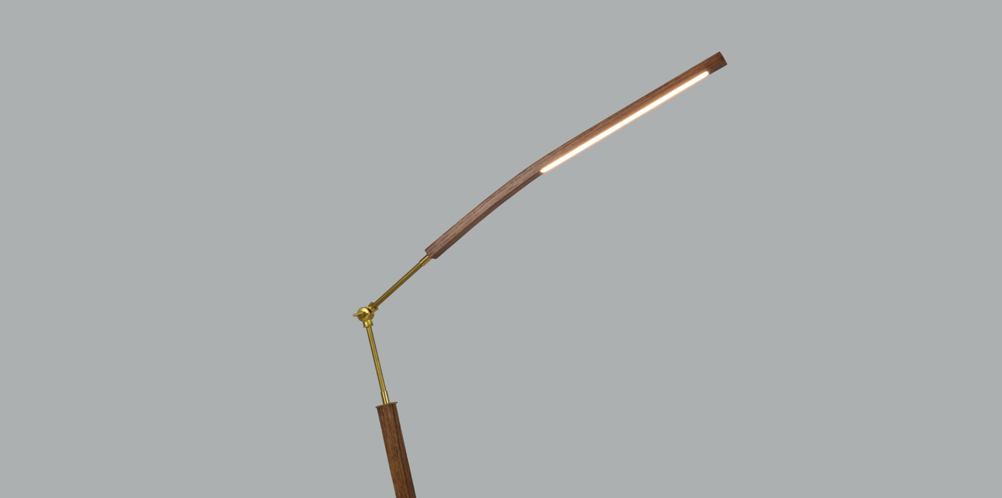 Sleek wood and brass standing lamp made by Ovuud