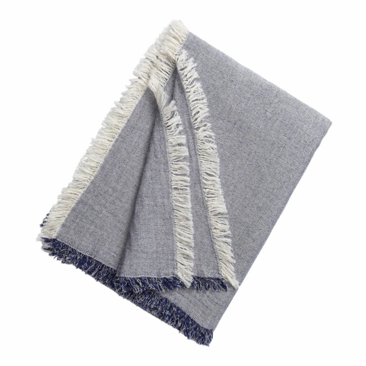 Brentwood Cotton/Wool Throw Blanket in Indigo